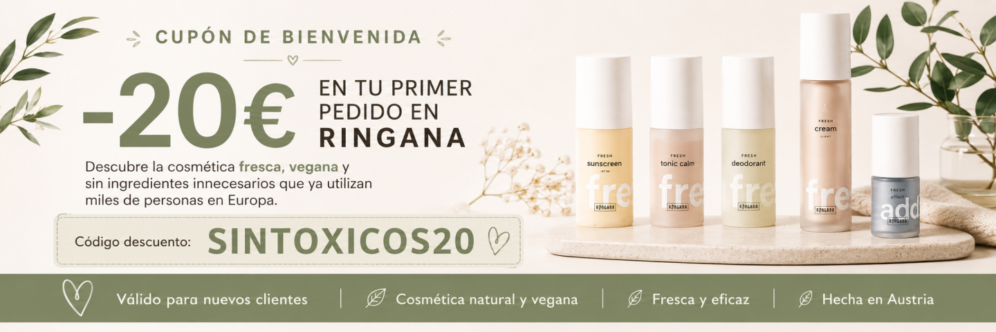 Cupón descuento Ringana de 20 euros para nuevos clientes con el código SINTOXICOS20 en el primer pedido.