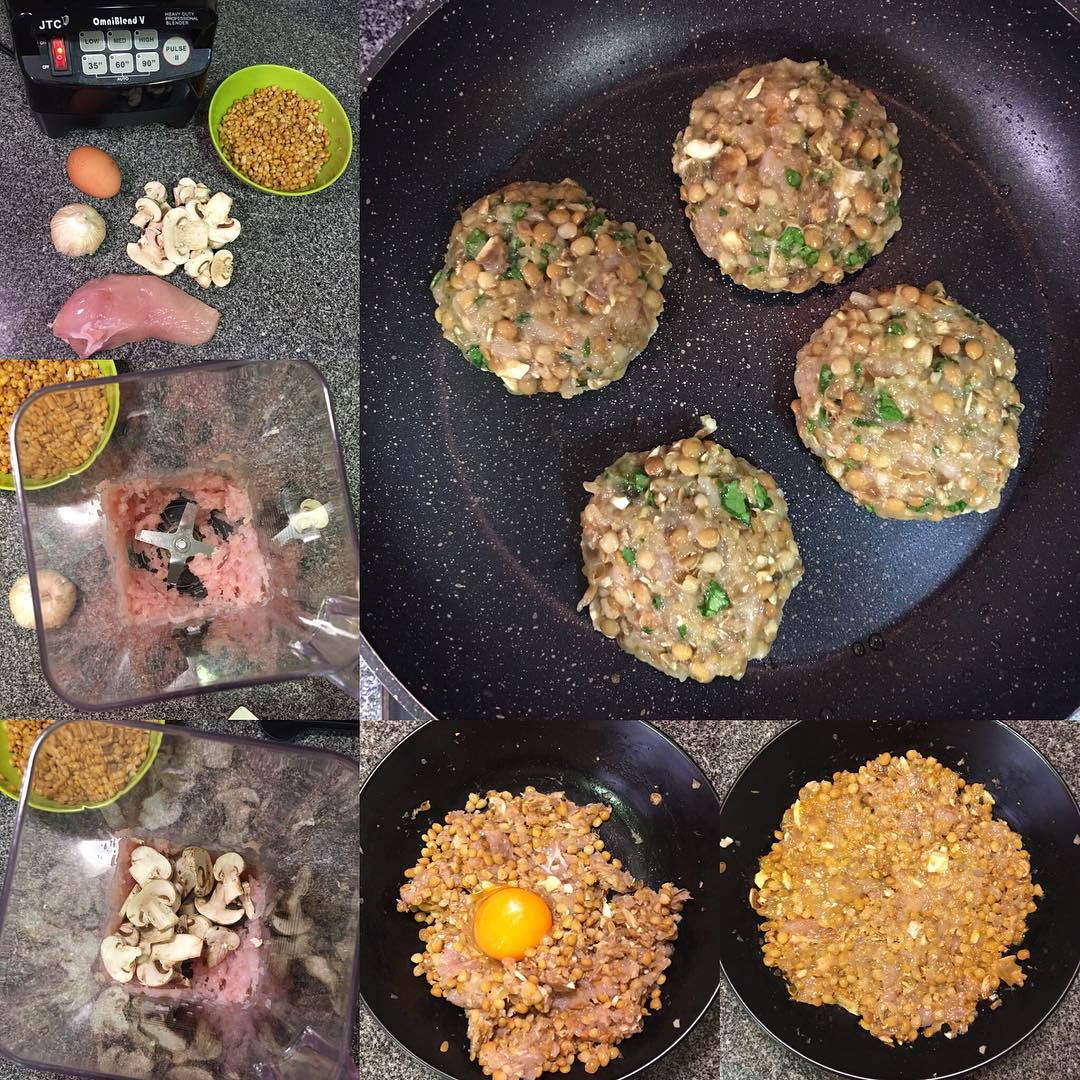 Hamburguesas de lentejas, pollo y champiñones Hamburguesas de lentejas, pollo y champiñones "fit"
