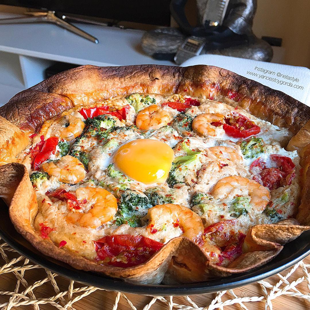 Quiche de atún, brócoli y langostinos con requesón bajo en grasa