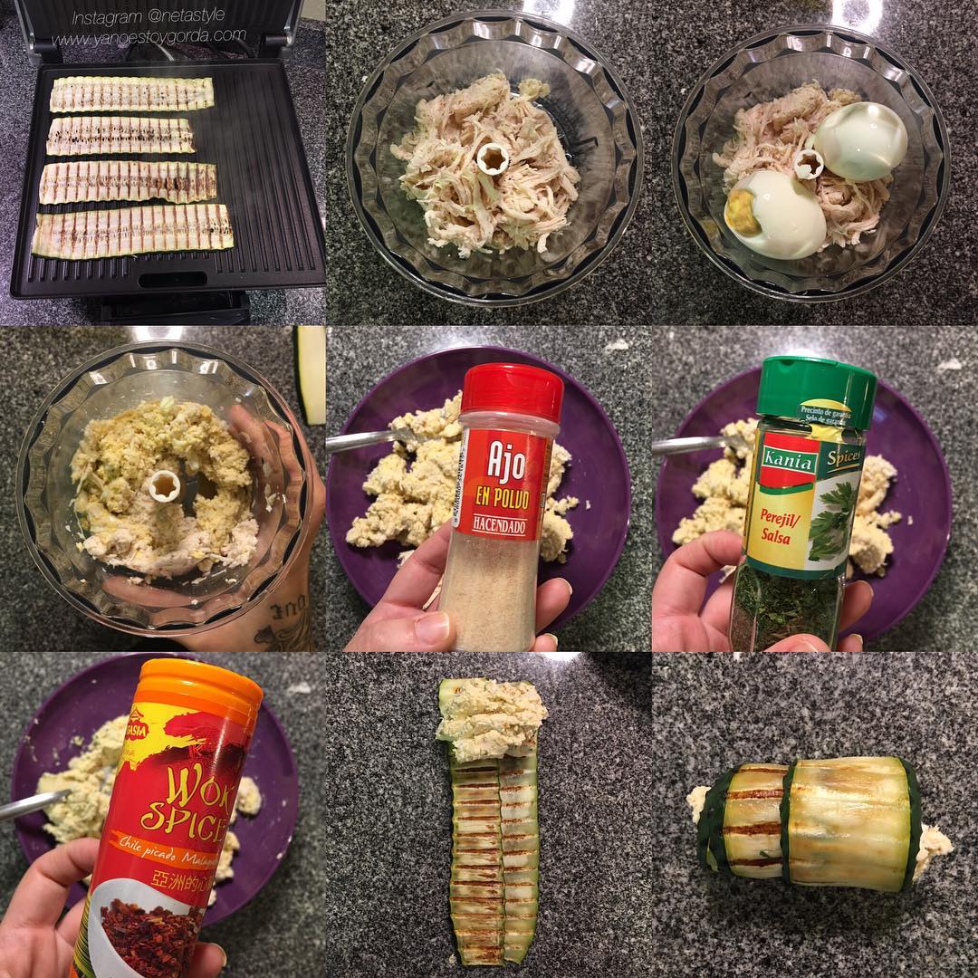 Canelones de calabacín rellenos de pollo y huevo