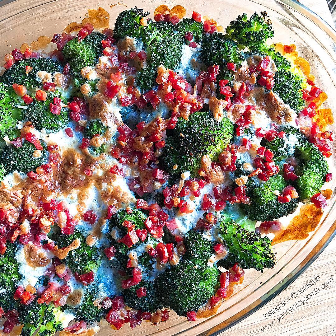 Brócoli con jamón gratinado con mozarella light