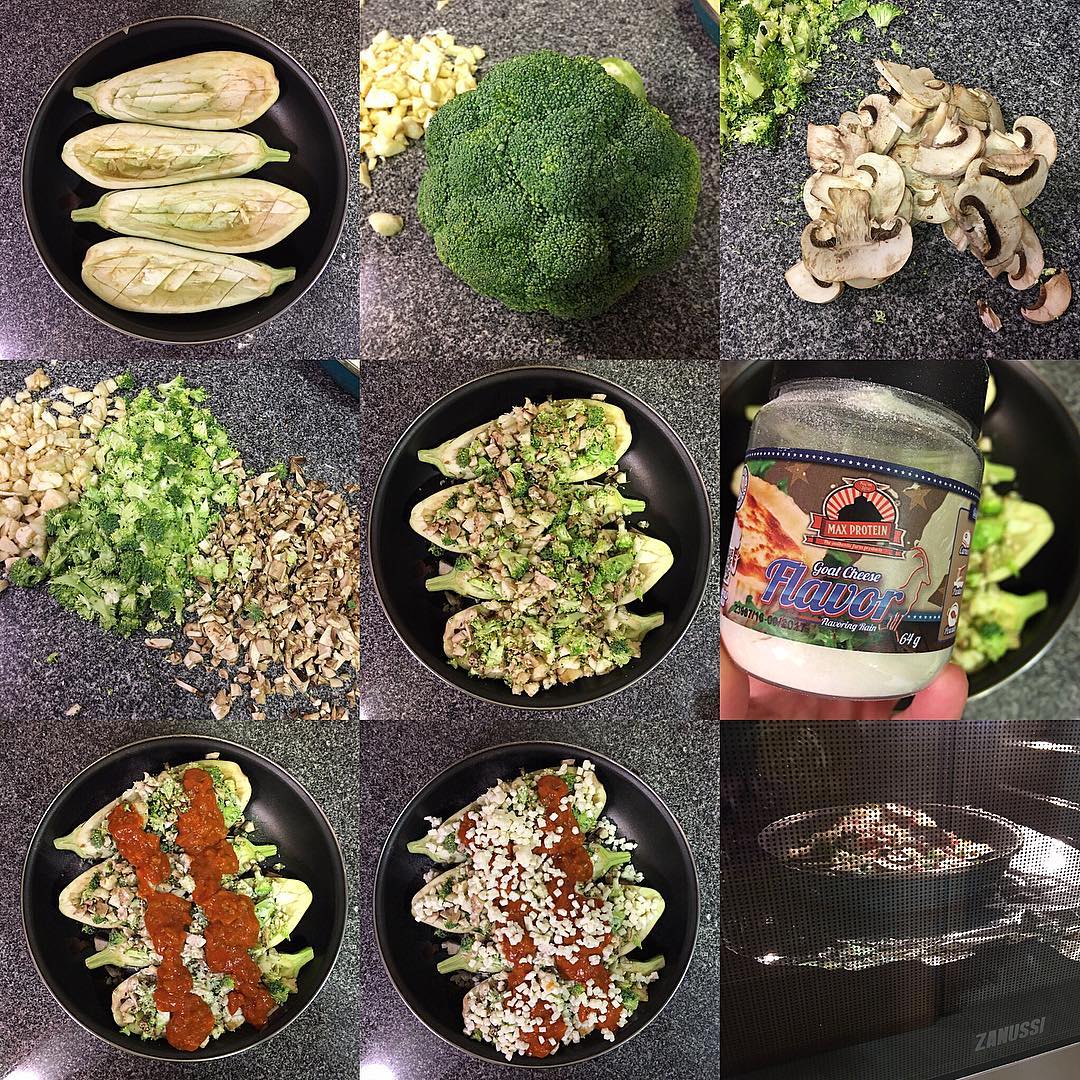 Berenjenas rellenas de brócoli y champiñones Berenjenas rellenas de brócoli y champiñones