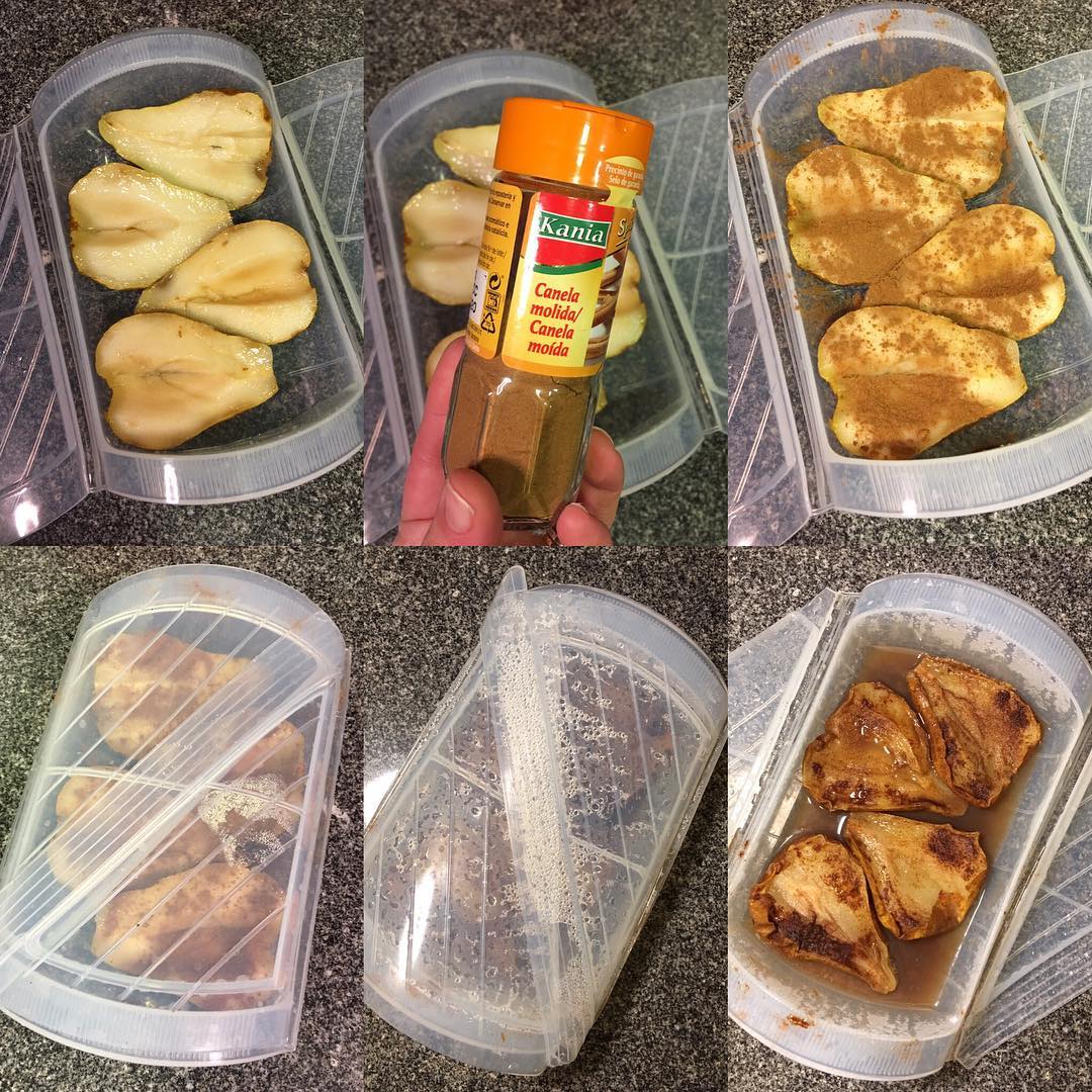 Peras con canela y nueces al microondas Peras con canela y nueces al microondas