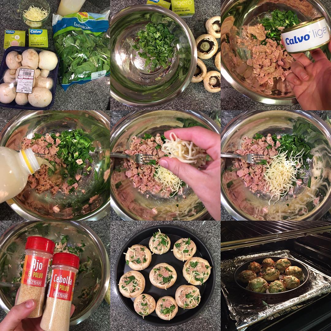 Champiñones rellenos de espinacas y atún RECETA FITNESS: Champiñones rellenos de espinacas y atún