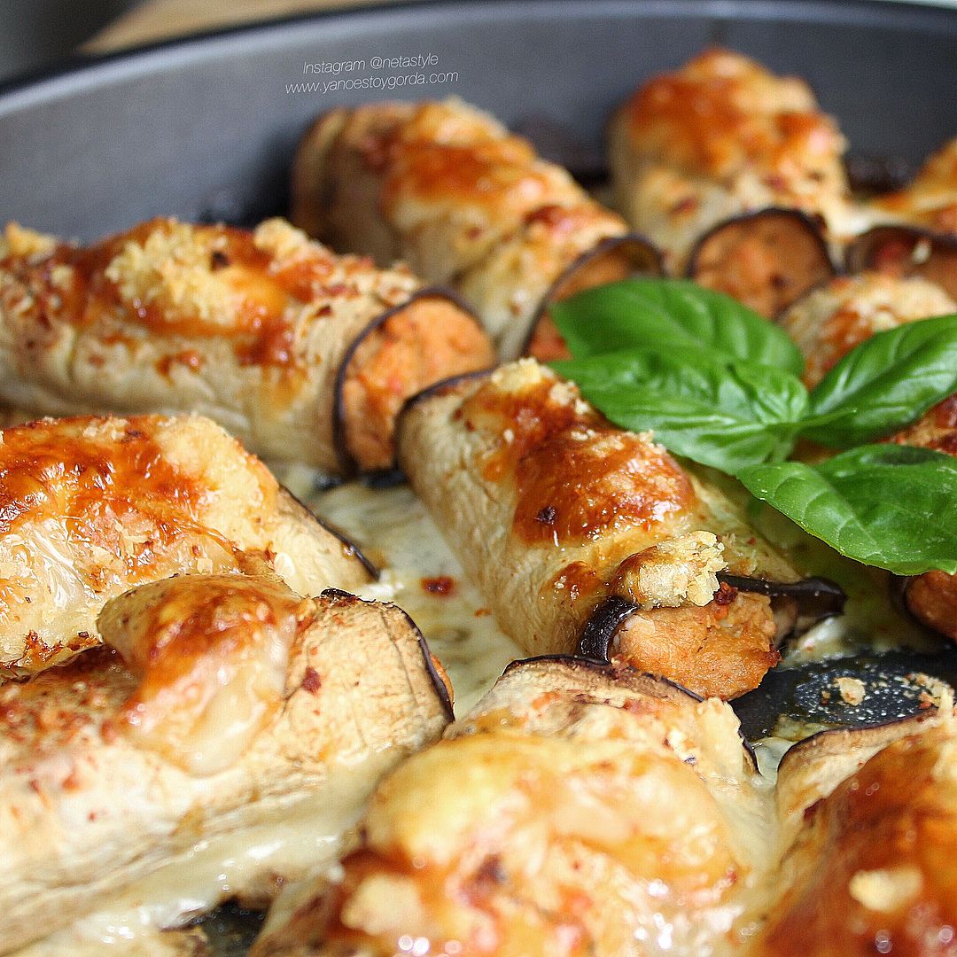 Canelones de berenjena rellenos de paté de atún Canelones de berenjena rellenos de paté de atún