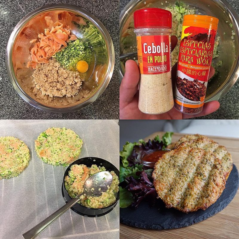 Tortitas de quinoa, brócoli y salmón ahumado al horno Tortitas de quinoa, brócoli y salmón ahumado al horno