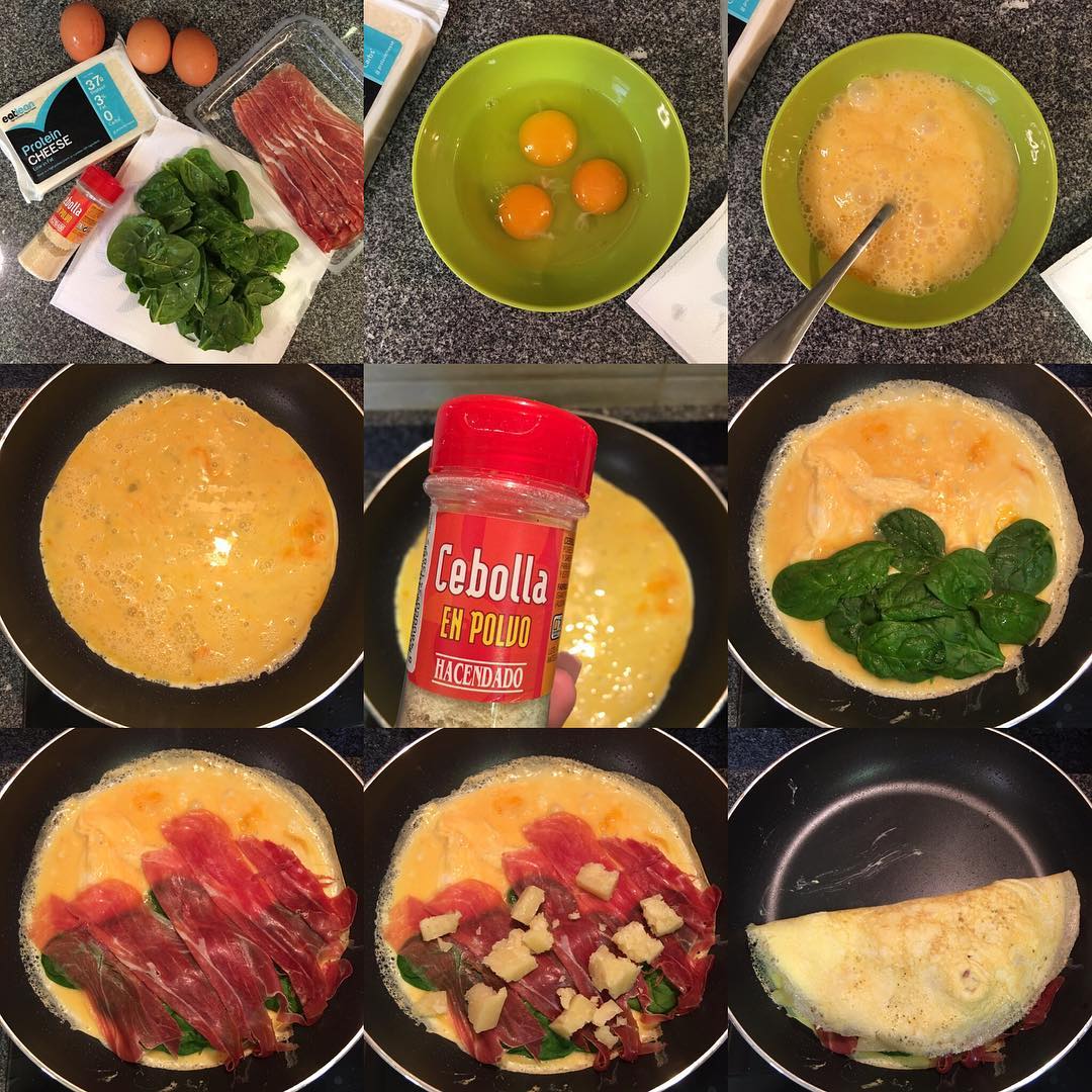 Tortilla de espinacas, jamón y queso Tortilla de espinacas, jamón y queso