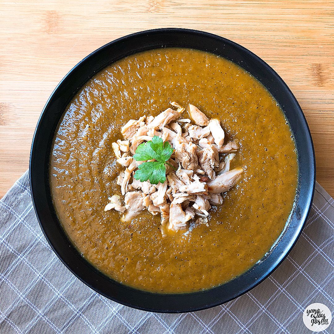 Puré de calabaza y puerros asados