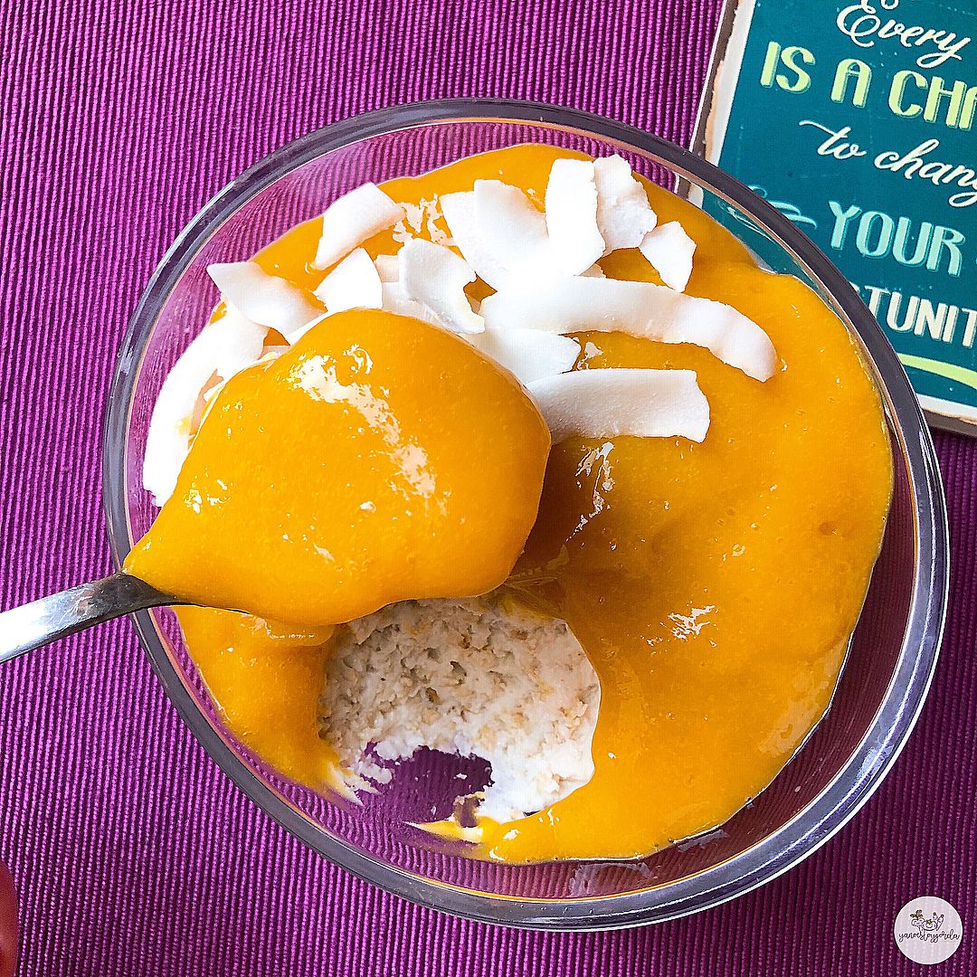 Mousse de avena con mango Mousse de avena con mango