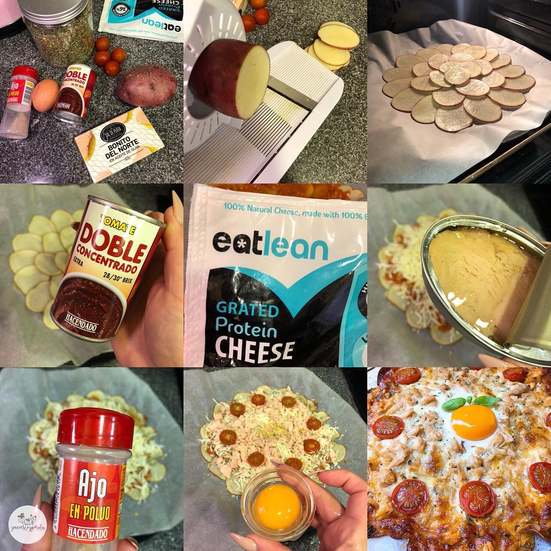 PIZZA CON BASE DE PATATA CON BONITO Y HUEVO PIZZA CON BASE DE PATATA CON BONITO Y HUEVO