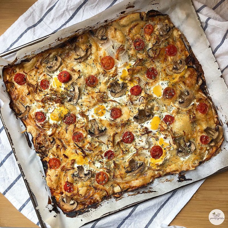 Berenjepizza con verduras y pollo
