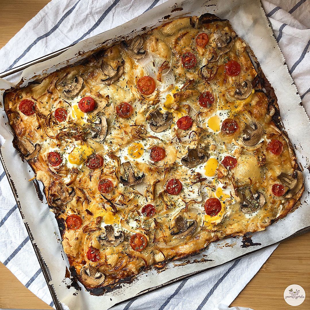 Berenjepizza con verduras y pollo