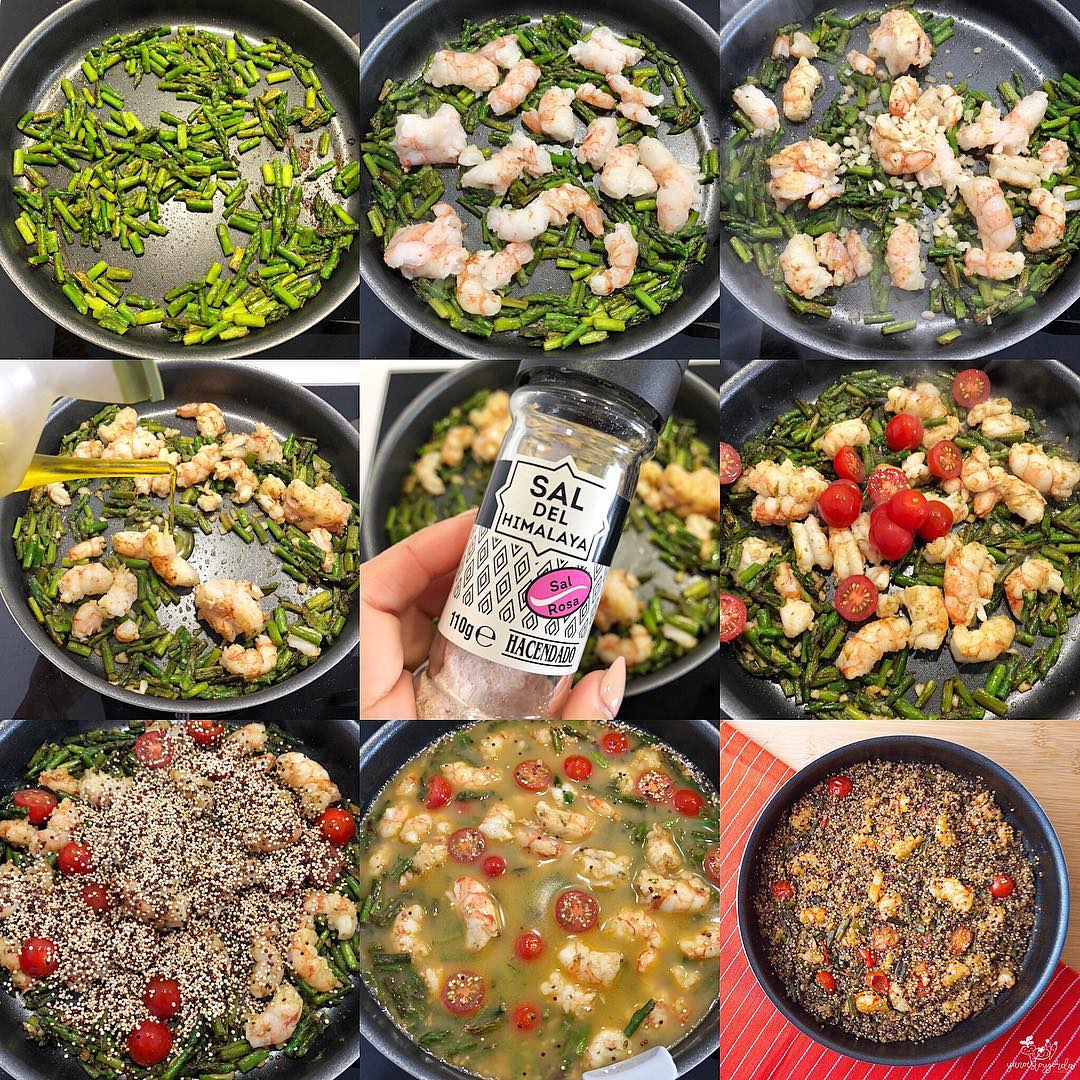 QUINOA CON ESPÁRRAGOS Y GAMBAS QUINOA CON ESPÁRRAGOS Y GAMBAS