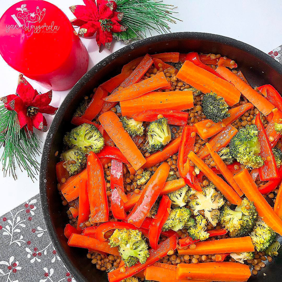 Wok de verduritas con lentejas