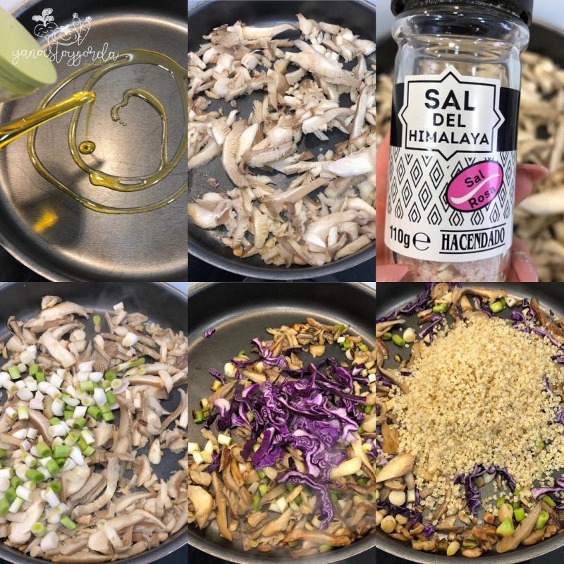 Revuelto de setas, ajos tiernos y quinoa Revuelto de setas, ajos tiernos y quinoa