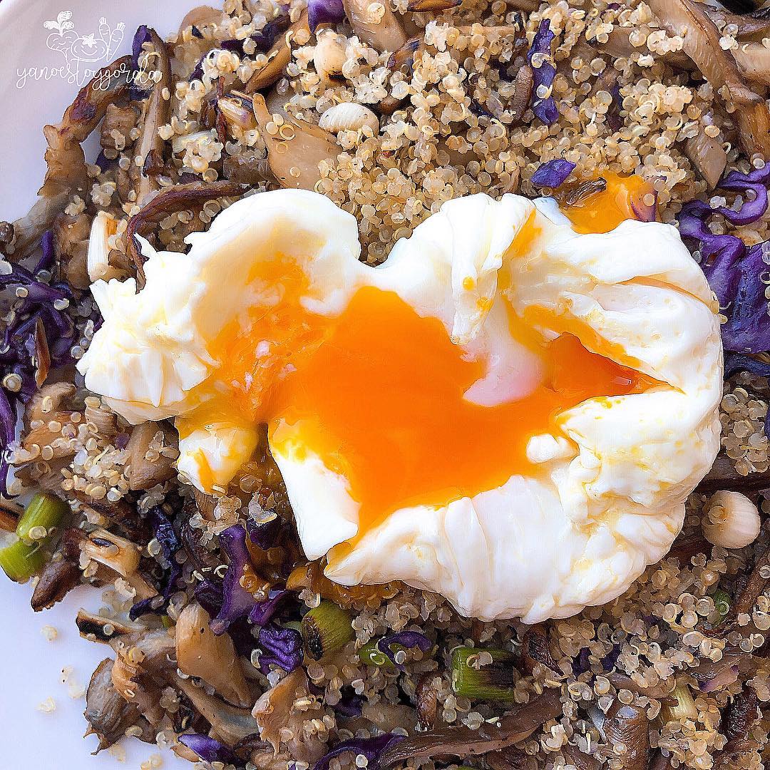Revuelto de setas, ajos tiernos y quinoa Revuelto de setas, ajos tiernos y quinoa
