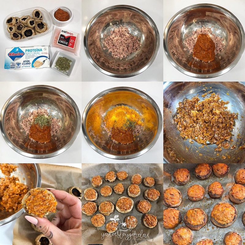 CHAMPIÑONES RELLENOS DE ATÚN Y TOMATE