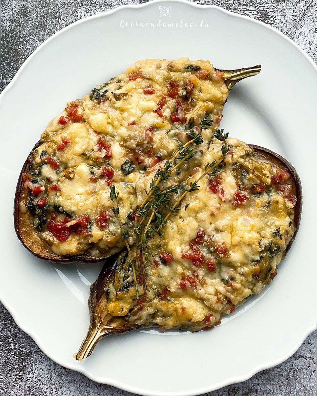 BERENJENAS RELLENAS DE ESPINACAS CON JAMÓN