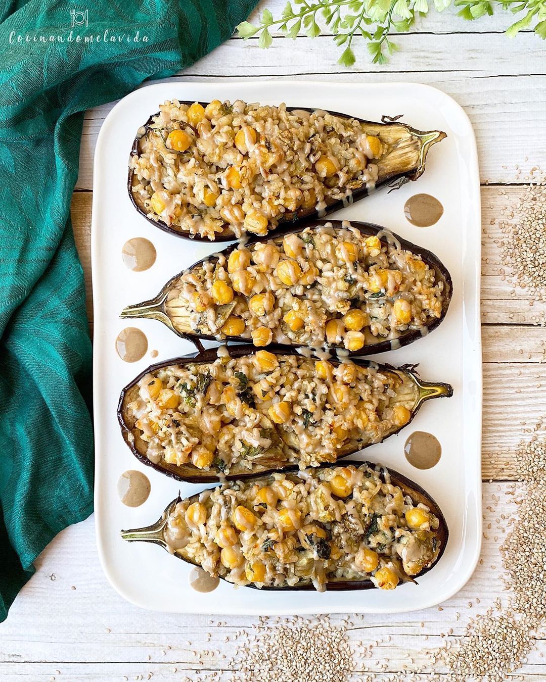BERENJENAS RELLENAS DE ARROZ Y GARBANZOS