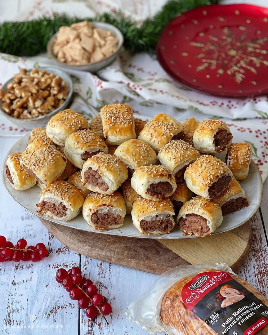 HOJALDRES DE POLLO RELLENO CON MOUSSE DE FOIE DE PATO Y NUECES