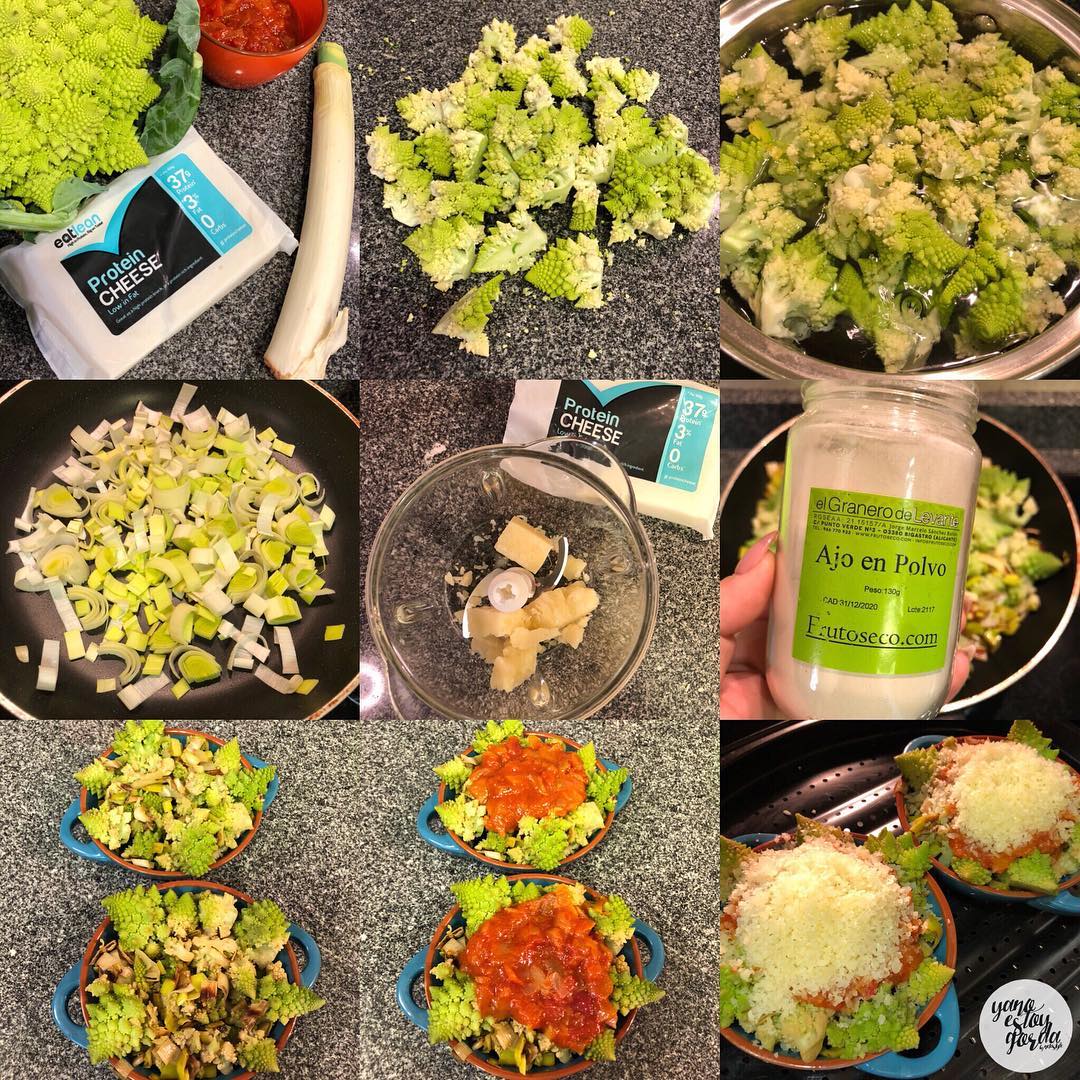 Romanescu gratinado con queso proteínico Romanescu gratinado con queso proteínico