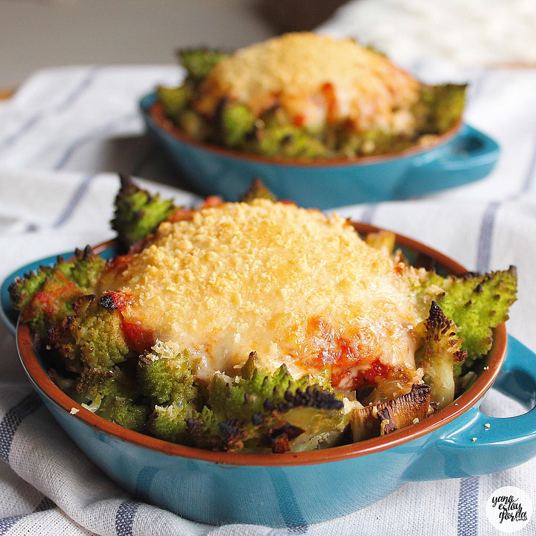 Romanescu gratinado con queso proteínico