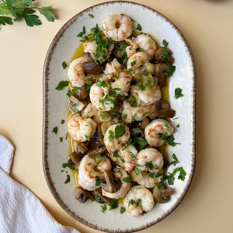 GAMBAS CON CHAMPIÑONES AL AJILLO