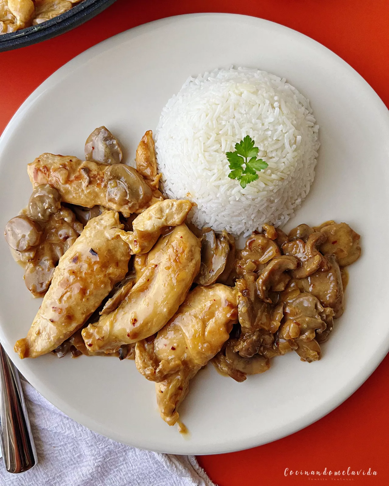 POLLO CREMOSO CON CHAMPIÑONES